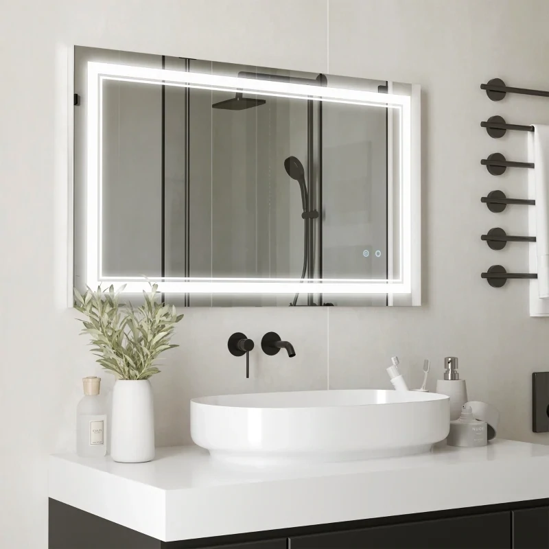 Badezimmerspiegel mit LED-Beleuchtung, Silber