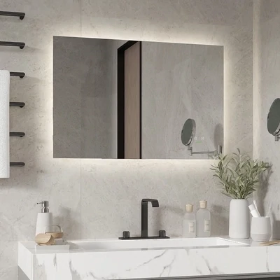 Badezimmerspiegel mit LED-Beleuchtung, Antibeschlag-Funktion, Silber