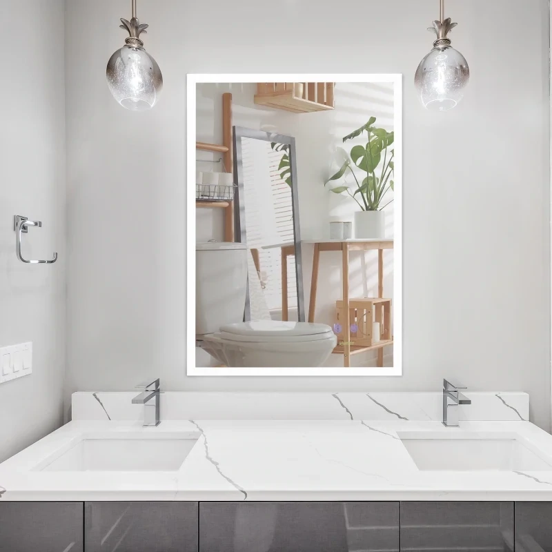 Badezimmerspiegel mit LED-Lichtern, Memoryfunktion, Silber