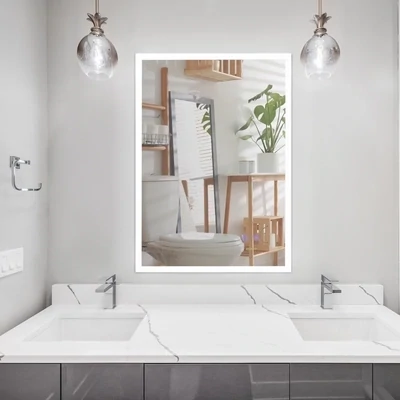 Badezimmerspiegel mit LED-Lichtern, Memoryfunktion, Silber