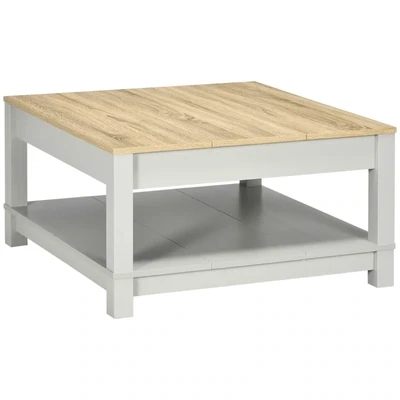 Couchtisch, Beistelltisch, quadratische Tischlatte, untere Ablage, Holzoptik, grau