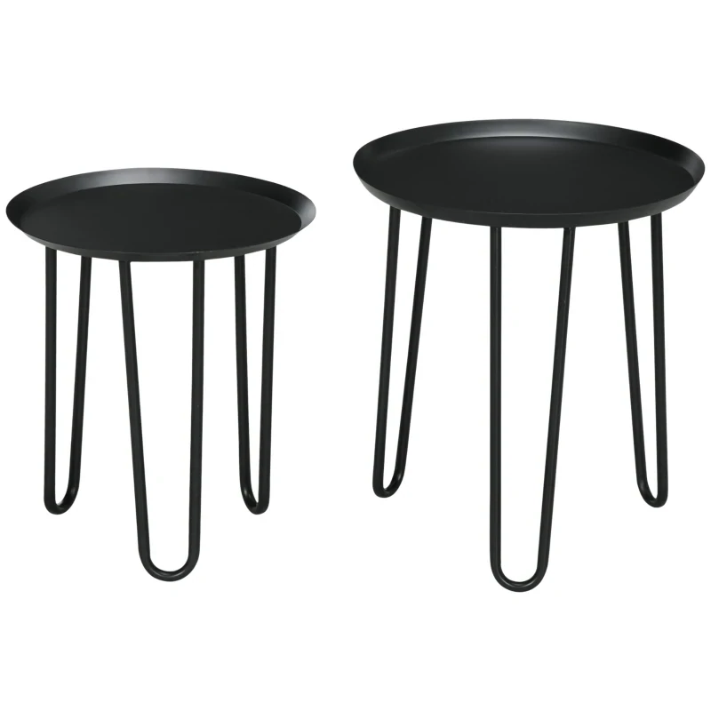 2er-Set Beistelltisch im Skandi-Design, Couchtisch, Schwarz