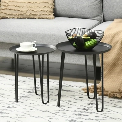 2er-Set Beistelltisch im Skandi-Design, Couchtisch, Schwarz