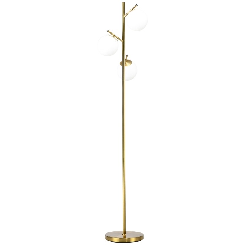 Stehleuchte im Retro-Design, Stehlampe mit 3 Lampenschirmen, Glas, Gold