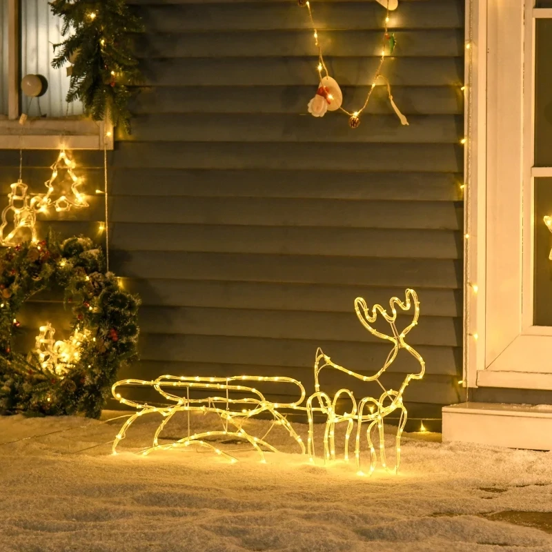 Rentier mit Schlitten Weihnachtsbeleuchtung LED Figur