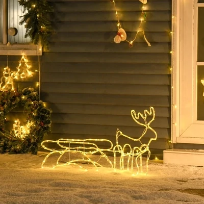 Rentier mit Schlitten Weihnachtsbeleuchtung LED Figur