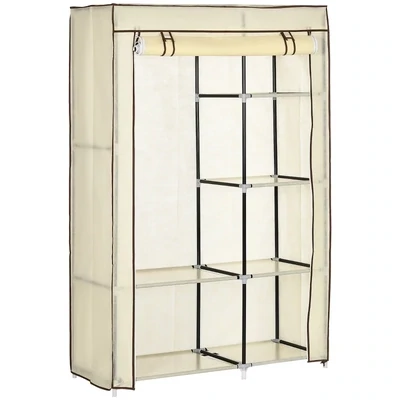 Schrank aus Stoff, Aufbewahrungslösung, 6 Regale, 1 Kleiderstange, Beige