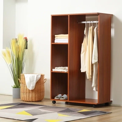Kleiderschrank auf Rollen, mobile Garderobe, 1 Kleiderstange, 3 Regale, Braun