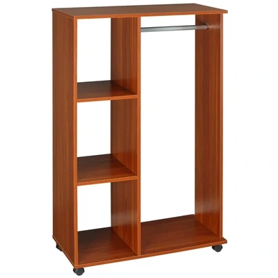 Kleiderschrank auf Rollen, mobile Garderobe, 1 Kleiderstange, 3 Regale, Braun