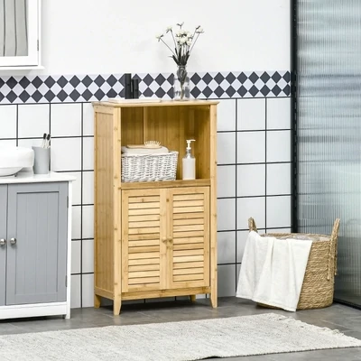 Badzimmerschrank mit Badregal Badezimmer Standregal Bambus Natur
