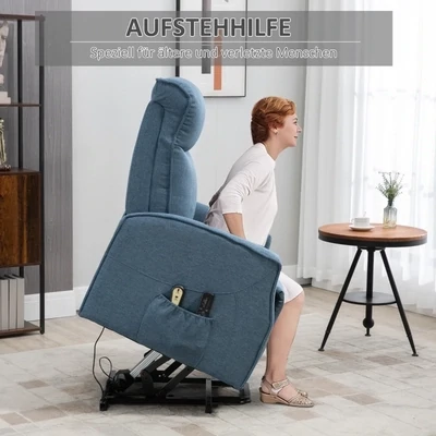 Massagesessel mit Aufstehhilfe, Relaxsessel, inkl. Fernbedienung, 1 Seitentasche, Fussstütze, Blau