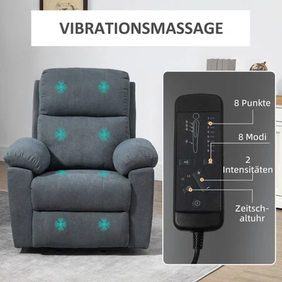 Massagesessel mit Aufstehhilfe, Aufstehsessel, 8 Vibrationsmotoren, inkl. Fernbedienung, grau