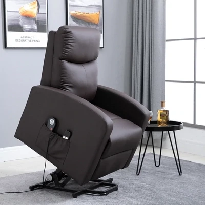 Massagesessel mit Aufstehhilfe, Relaxsessel, Liegesessel, Kopfstütze, 8 Vibrationspunkte, 2 Fernbedienungen, Braun