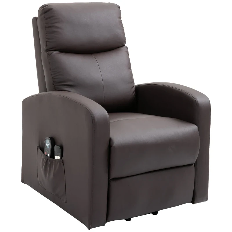 Massagesessel mit Aufstehhilfe, Relaxsessel, Liegesessel, Kopfstütze, 8 Vibrationspunkte, 2 Fernbedienungen, Braun