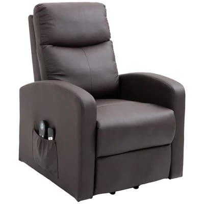 Massagesessel mit Aufstehhilfe, Relaxsessel, Liegesessel, Kopfstütze, 8 Vibrationspunkte, 2 Fernbedienungen, Braun