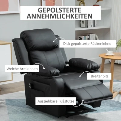 Relaxsessel mit Aufstehhilfe, inkl. Fussstütze und Kopfstütze, 1 Fernbedienung, Schwarz