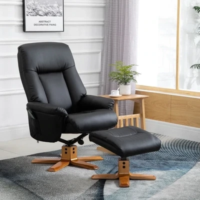 Relaxsessel Massagesessel mit Fusshocker, 5 Modi, 2 Intensitätsstufen, 1 Seitentasche, Schwarz