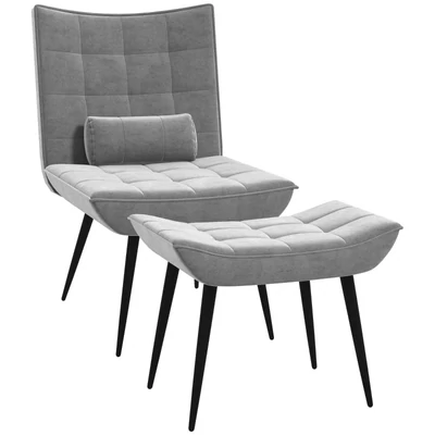 Sessel mit Ottomane, Akzentsessel-Set, Relaxsessel mit Fussstütze, grau + Schwarz