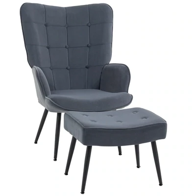 Sessel mit Ottomane, Relaxsessel. Knopfheftung, Dunkelgrau