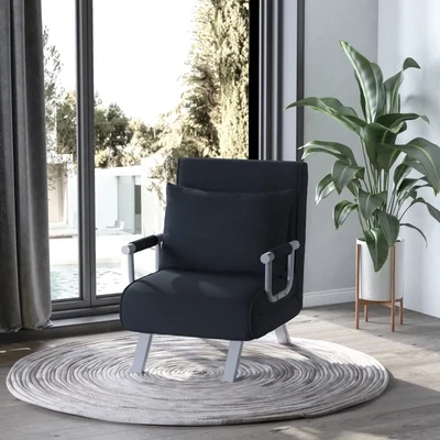 3-in-1 Schlafsofa, Gästebett, Sessel inklusive Kissen, Schwarz