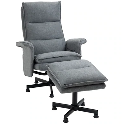 Massagesessel mit Fusshocker, 8 Vibrationsköpfe, 1 Fernbedienung, 1 Seitentasche, Grau