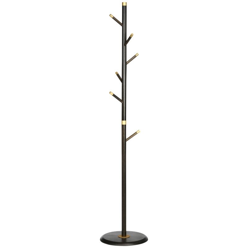 Garderobenständer, Kleiderständer, 6 Haken, Walnuss