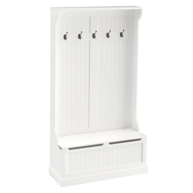 Garderobe mit Sitzbank, 5 Kleiderhaken, 1 Stauraum Weiss + Schwarz