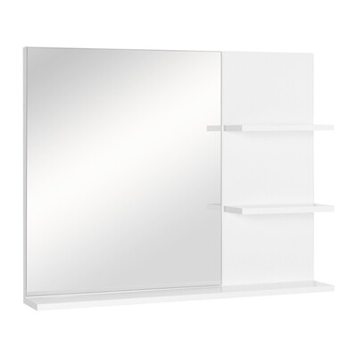 Badspiegel mit 3 Ablagen Wandspiegel Spiegelregal Badezimmer MDF Weiss