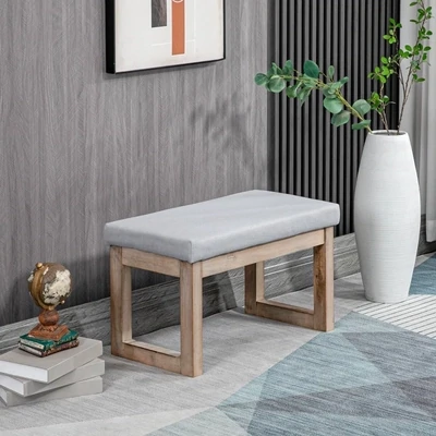 Fussbank im Skandi-Design, Sitzhocker, Fusshocker,  Grau + Natur