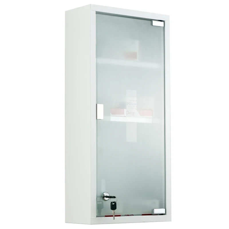 Erste-Hilfe-Schrank mit Schloss Apothekerschrank mit Mattglastür Stahl Weiss