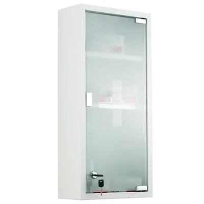 Erste-Hilfe-Schrank mit Schloss Apothekerschrank mit Mattglastür Stahl Weiss