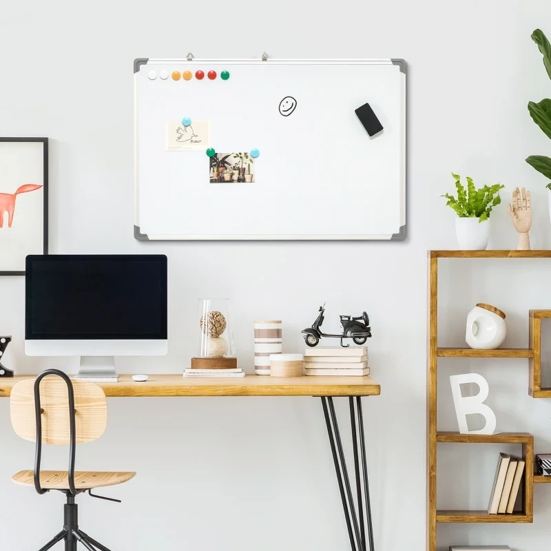 Whiteboard, Magnettafel, Notiztafel, inklusive Zubehör, 4 Stifte, 1 Schwamm, 10 Magnete, Weiss + Silber