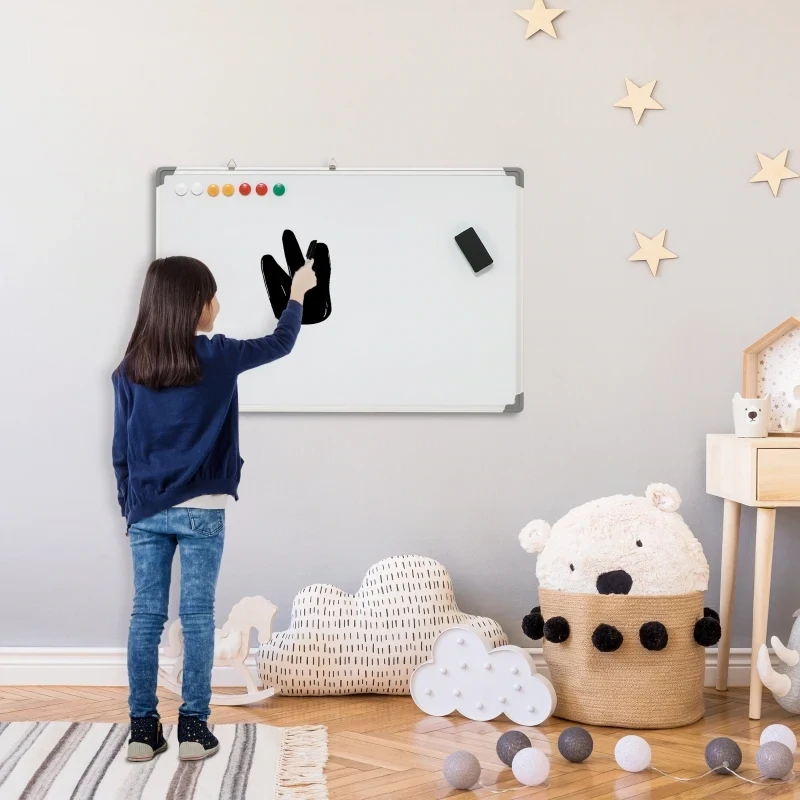 Whiteboard, Magnettafel, Notiztafel, inklusive Zubehör, 4 Stifte, 1 Schwamm, 10 Magnete, Weiss + Silber