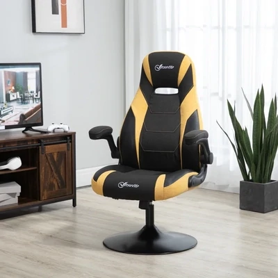 Gaming-Stuhl mit Rallystreifen, Computerstuhl, höhenverstellbar, mit Kippfunktion, Schwarz + Gelb