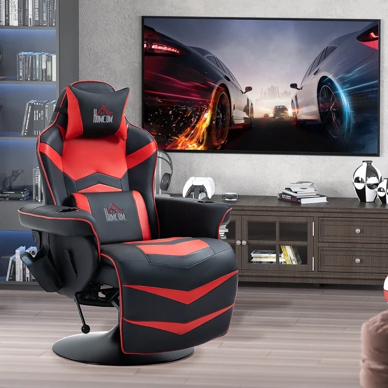 Gaming-Chair mit Massagefunktion, inkl. Fussstütze, Liegefunktion, Rot + Schwarz