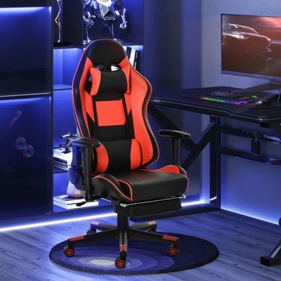 Gaming Stuhl mit Wipp- &amp; Liegefunktion rot schwarz