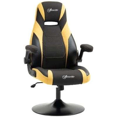 Gaming-Stuhl mit Rallystreifen, Computerstuhl, höhenverstellbar, mit Kippfunktion, Schwarz + Gelb