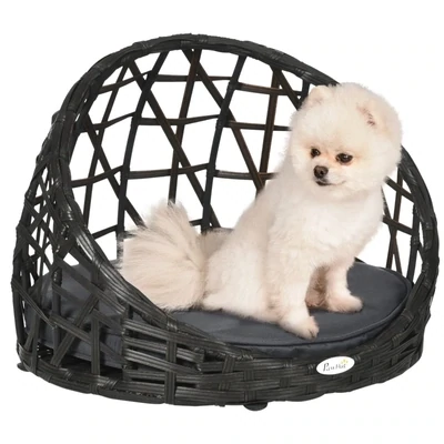 In - und Outdoor Hundebett, Katzenkorb aus PE-Rattan, inkl. Kissen,