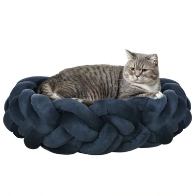 Haustierbett inkl. Kissen, Katzenbett, Hundebett, waschbar, Ø60 x 18 cm, Blau
