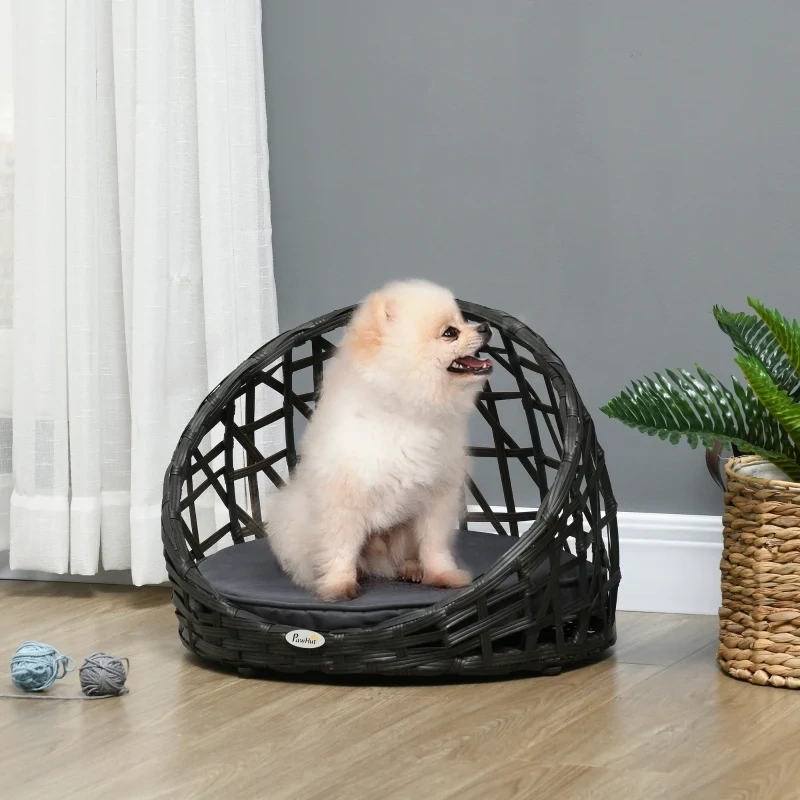 In - und Outdoor Hundebett, Katzenkorb aus PE-Rattan, inkl. Kissen,
