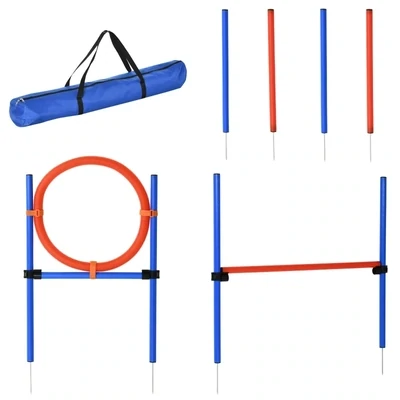 Agility-Übungs-Set Slalom Hürde Sprungring | PE | Rot, Blau