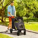 Hundewagen Hundebuggy Pet Stroller Hundetrolley für grosse und mittelgrosse Hunde Dunkelgrau + Schwarz