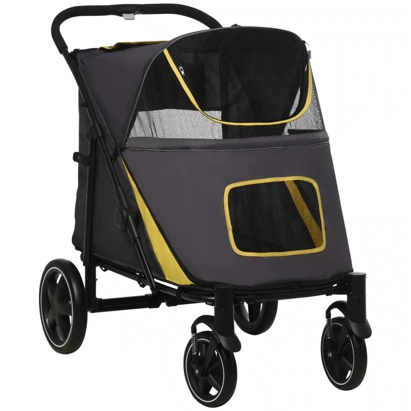 Hundewagen Hundebuggy Pet Stroller Hundetrolley für grosse und mittelgrosse Hunde Dunkelgrau + Schwarz