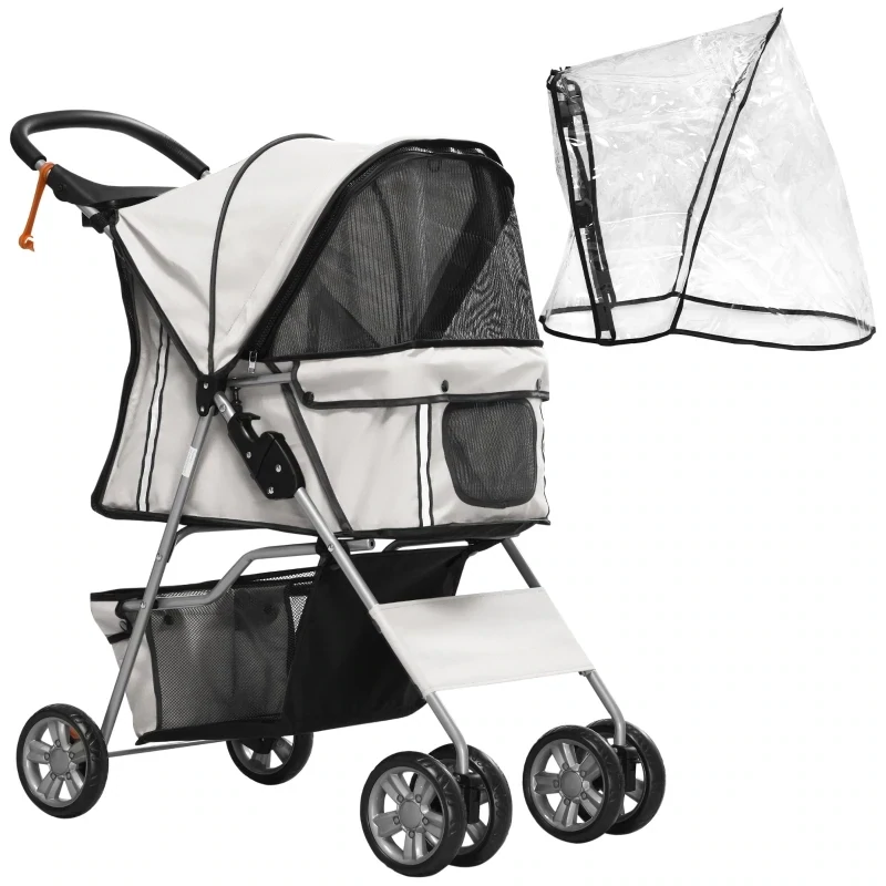 Hundewagen Hundebuggy PetStroller klappbar – Regenschutz, Bodenkorb, Grau