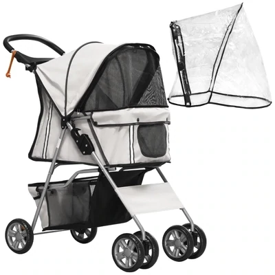 Hundewagen Hundebuggy PetStroller klappbar – Regenschutz, Bodenkorb, Grau