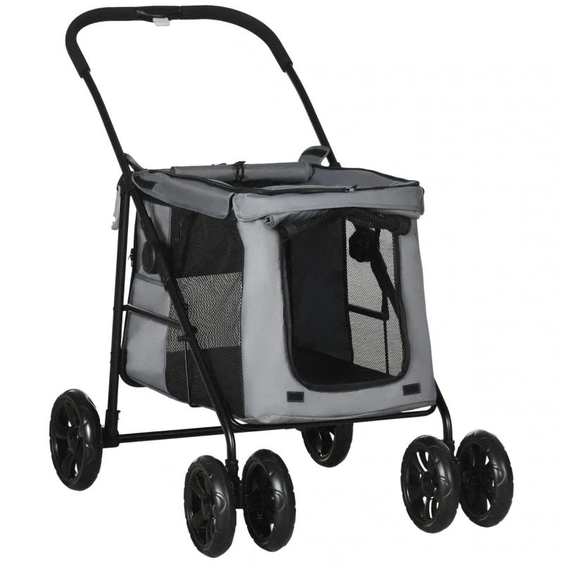 Hundewagen Hundebuggy PetStroller, inkl. Kissen, 3 Seitentaschen, klappbar, Grau + Schwarz