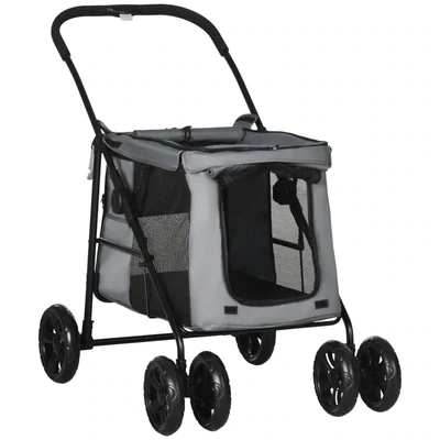 Hundewagen Hundebuggy PetStroller, inkl. Kissen, 3 Seitentaschen, klappbar, Grau + Schwarz