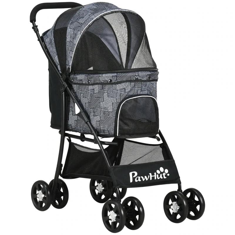 Hundewagen Hundebuggy, Pet Stroller, klappbar, 1 Korb, 1 Kissen, 1 Seitentasche, grau