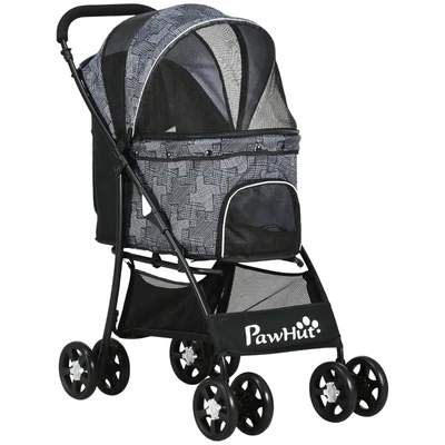 Hundewagen Hundebuggy, Pet Stroller, klappbar, 1 Korb, 1 Kissen, 1 Seitentasche, grau