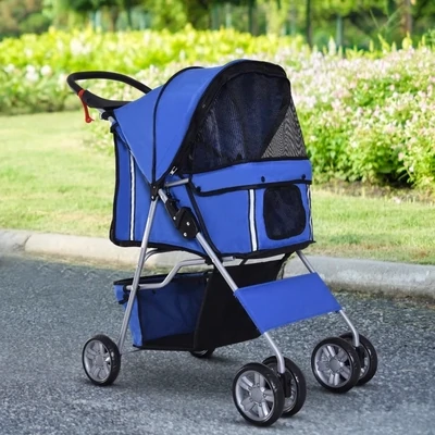 Hundewagen Hundebuggy klappbar – verstellbares Vordach, 2 Becherhalter, Blau